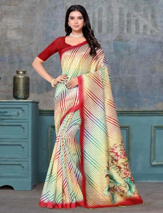 Multi colored superb tussar silk wedding session saree