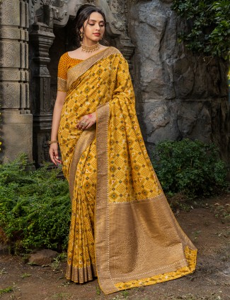 Mustard color beautiful silk wedding wear saree