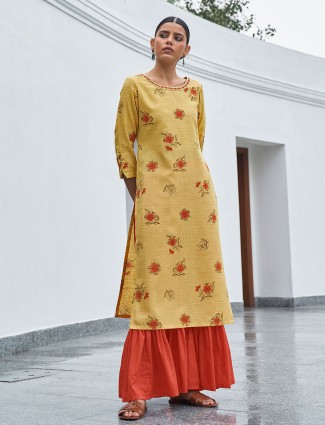 Mustard printed kurti for day to day look in cotton