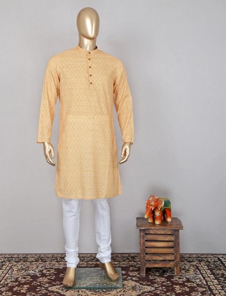 Mustard yellow cotton kurta suit for festivals