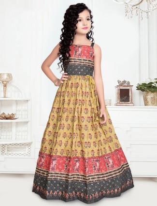 Mustard yellow cotton silk gown for wedding event