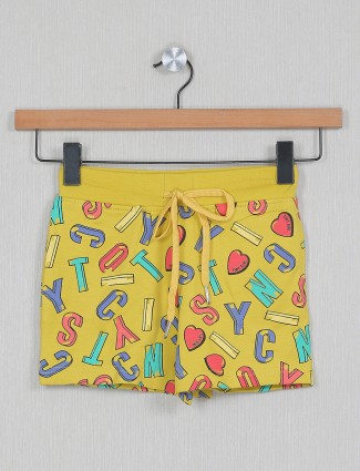 Mustard yellow printed patern casual shorts