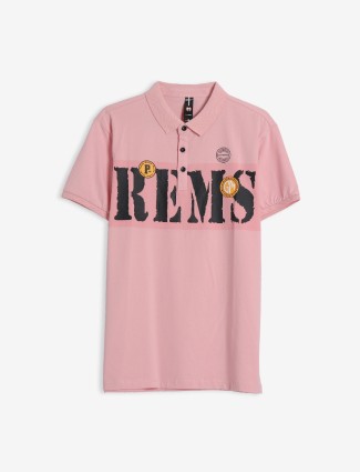 Mymera pink printed polo cotton t shirt