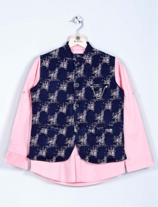 Navy and pink printed waistcoat