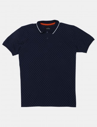 Navy blue printed causal wear tshirt from Allen Solly