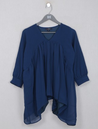 Navy blue solid georgette top for women