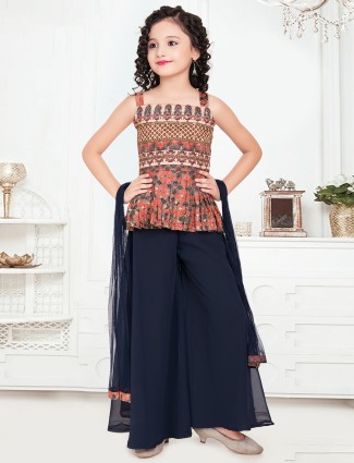 Navy georgette palazzo suit for party look