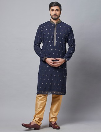 Navy hue festive wear georgette kurta set