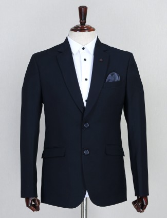 Navy solid terry rayon mens coat suit
