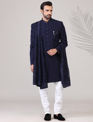 Navy terry rayon mens indo western party wear
