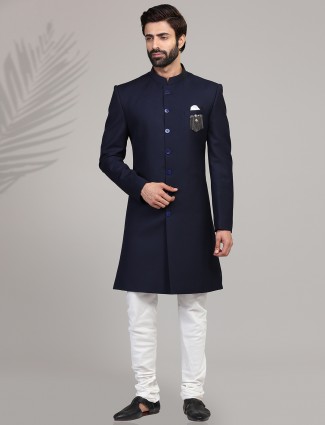 Navy terry rayon party wear mens indo western