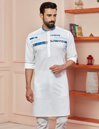 Navy tint printed kurta in cotton for festive