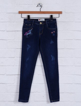 Navy washed skinny fit girls jeans