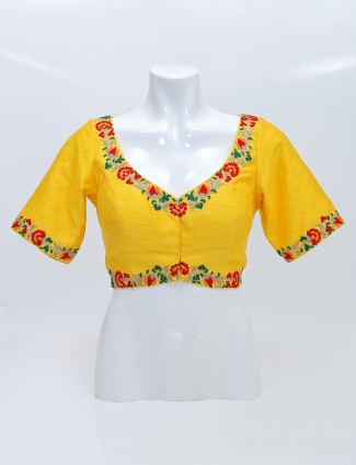 New arrived bright yellow hue raw silk blouse