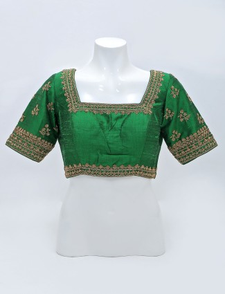 New arrived forest green hue cotton silk blouse