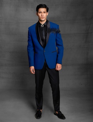 New royal blue terry rayon tuxedo mens coat suit