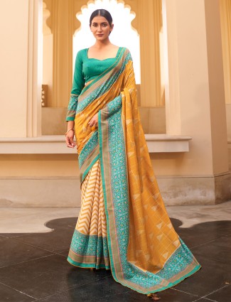 Ochre yellow superb tussar silk wedding session saree