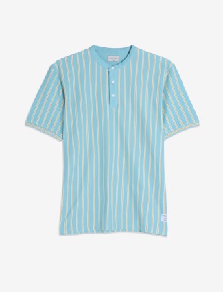 OCTAVE aqua stripe half sleeve t-shirt