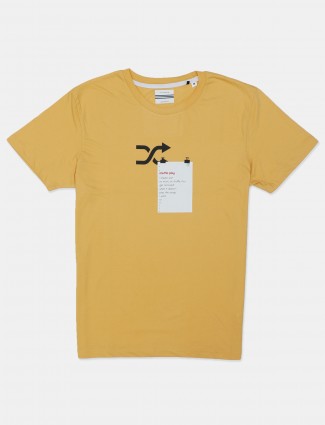 Octave casual wear printed yellow cotton t-shirt