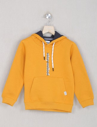 Octave solid style yellow hoodies in cotton