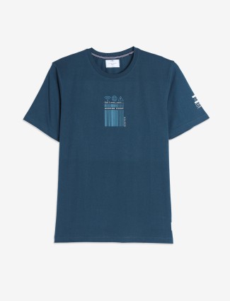 OCTAVE teal blue printed half sleeve t-shirt