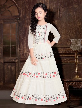 Off white cotton gown for girls