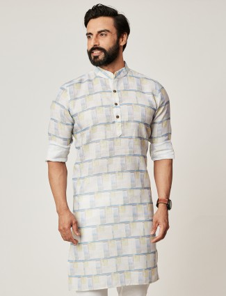 Off white cotton kurta for men in print style