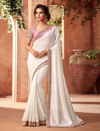 Off-white extravagant georgette saree for festive look