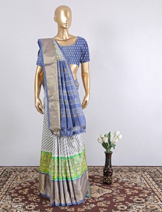 Off-white extravagant patola silk saree for wedding look