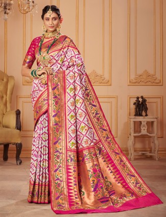 Off-white latest designer wedding events patola silk sari