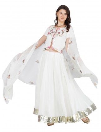 Off-white linen designer lehenga  choli for festives