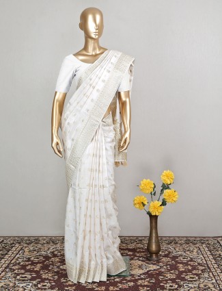 Off-white traditional wedding functions dola silk saree
