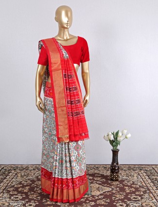 Off-white wedding occasions patola silk saree for women