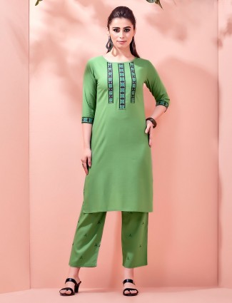 Olive pant style kurti in cotton