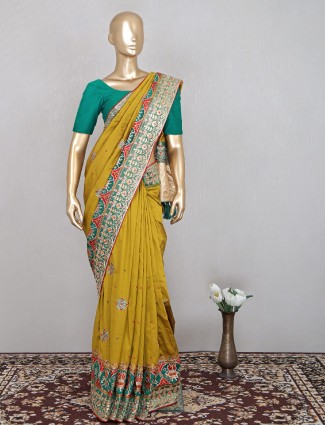 Olive silk wedding wear saree for women