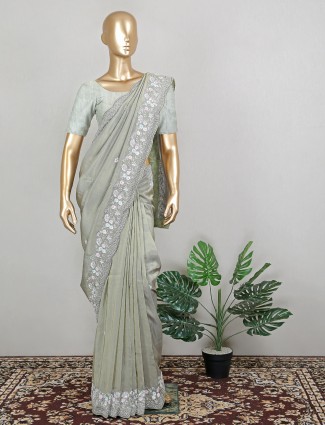 Olive wonderful silk sari for wedding events