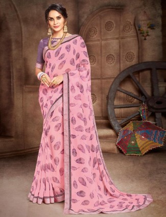 Onion pink georgette festive wear beautiful printed saree
