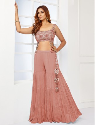 Onion pink georgette punjabi palazzo set for party events