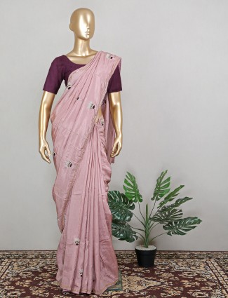 Onion pink innovative wedding functions saree in silk