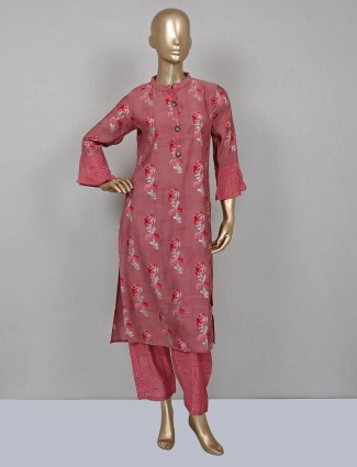 Onion pink printed cotton palazzo suit