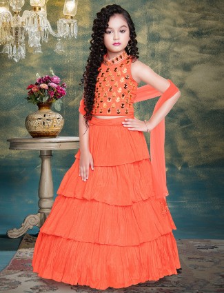 Orange hue wedding wear georgette layered lehenga