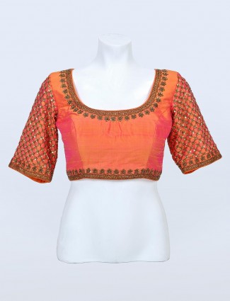 Orange raw silk blouse for women