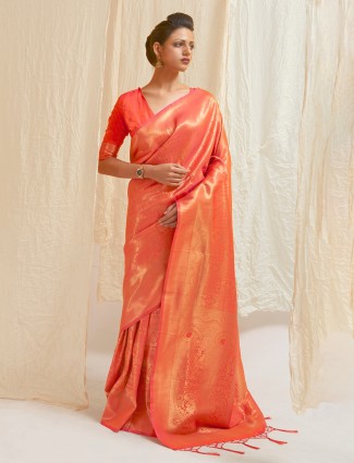 Orange special  kanjivaram silk saree for wedding season