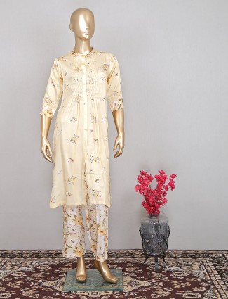 Pale yellow designer festive wear salwar kameez
