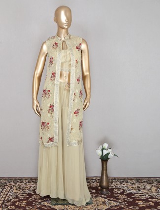 Pale yellow punjabi style wedding events georgette palazzo suit 