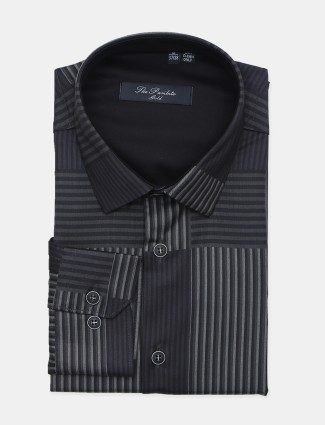 Paribito black hue stripe cotton fabric shirt