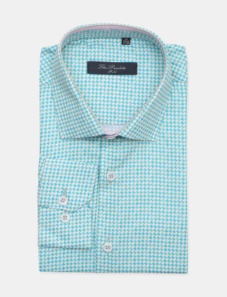 Paribito cotton fabric printed aqua color shirt