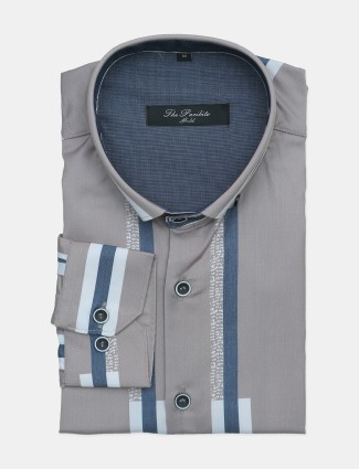 Paribito grey stripe cotton casual shirt
