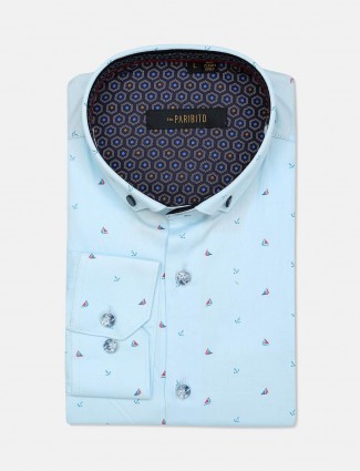 Paribito sky blue cotton shirt for mens