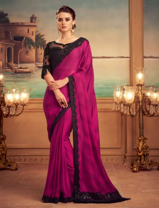 Party and festive ceremonies satin saree in purple 